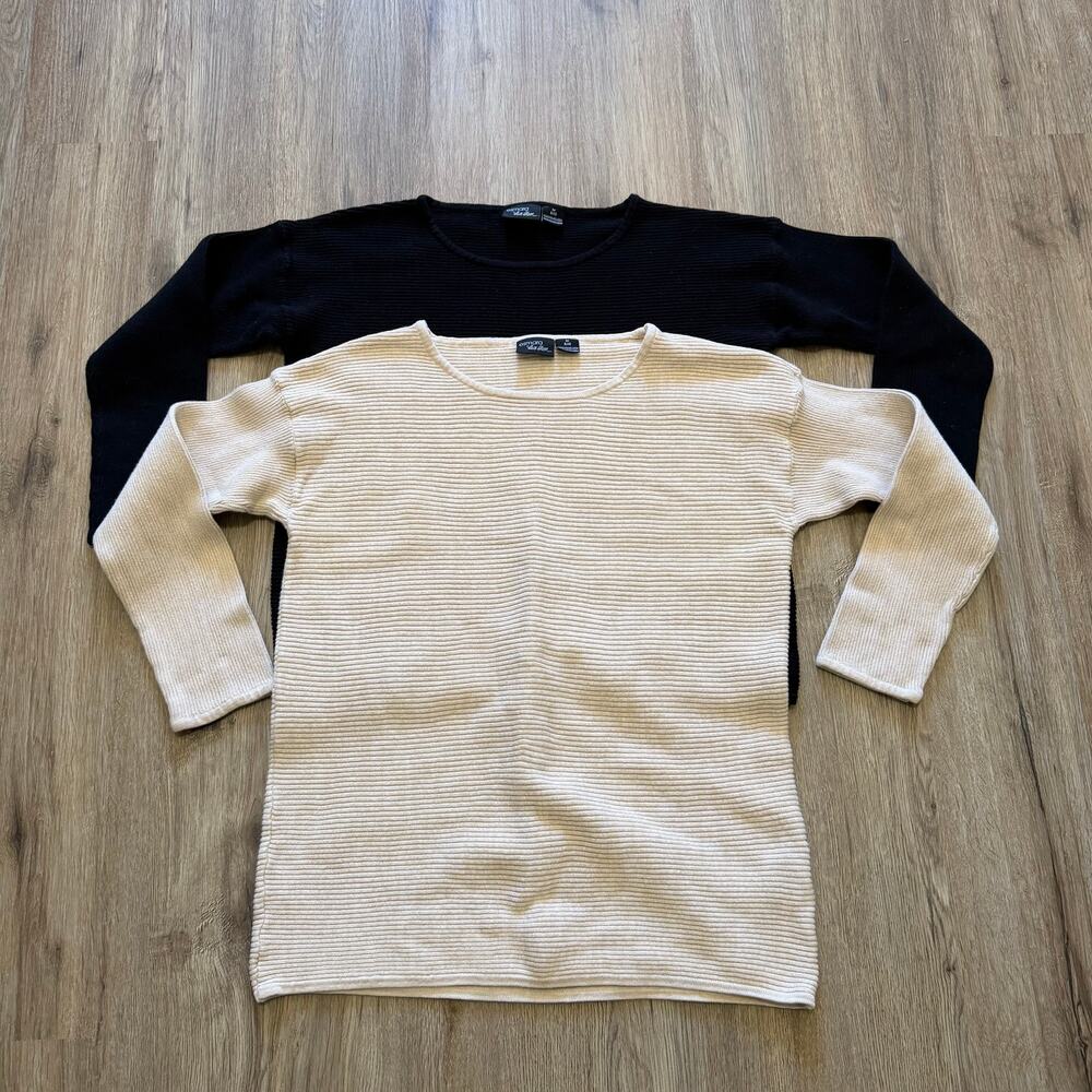 Esmara Heidi Klum 100% Cotton Ribbed Knit Sweater Cream & Black Women's Lot of 2